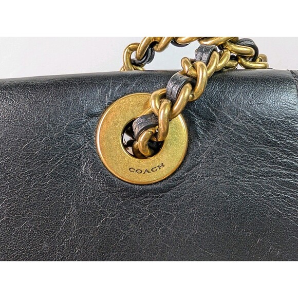 Authentic Coach Parker Shoulder Bag Black Leather Gold toned Chain Strap - Picture 16 of 16